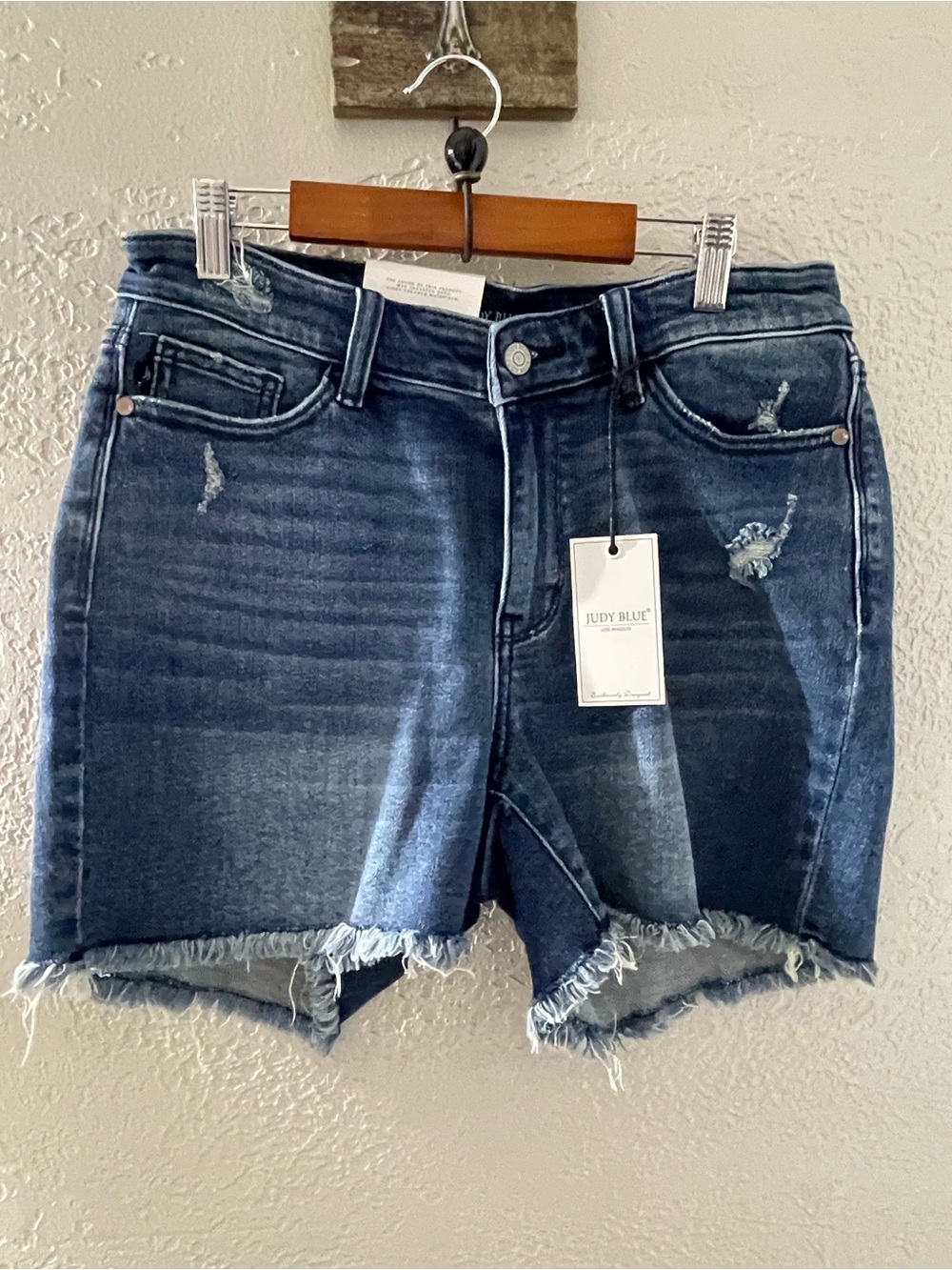 Judy Blue Indigo Frayed Hem High-Rise Denim Shorts